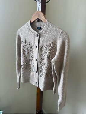 Rails Beige Embroidered Crewneck Button-Front Cardigan